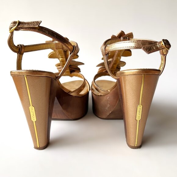 COACH A3261 Jeanna Metallic Calf Multi Gold Platform Sandals size 7 - Picture 6 of 9
